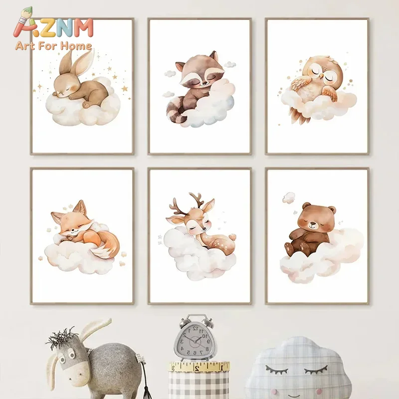 AZNM Watercolor Sleeping Woodl - Baby Nursery Frames 评论和价格