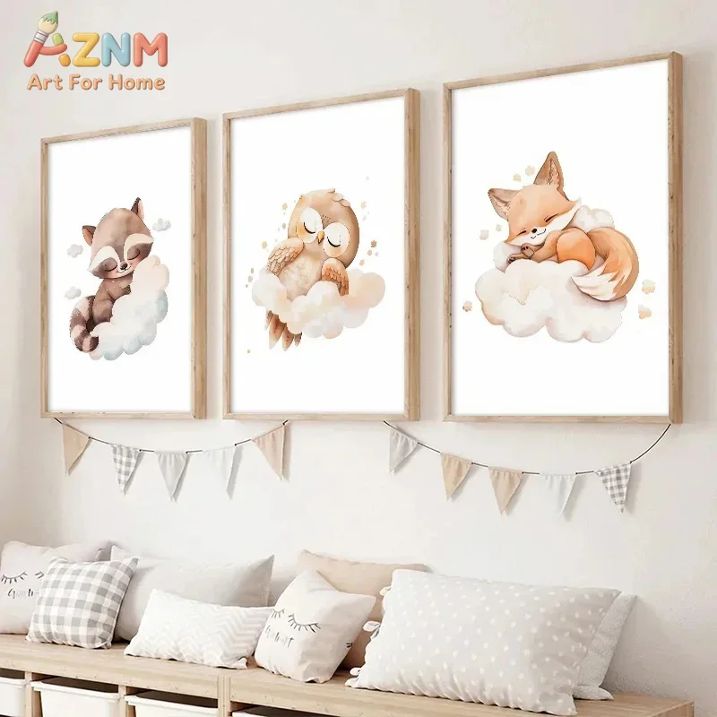 AZNM Watercolor Sleeping Woodl - Baby Nursery Frames 评论和价格
