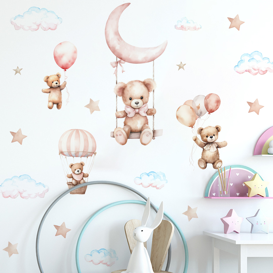 Watercolor Bear Hot Air Balloo - Baby Nursery Boy 评论和价格