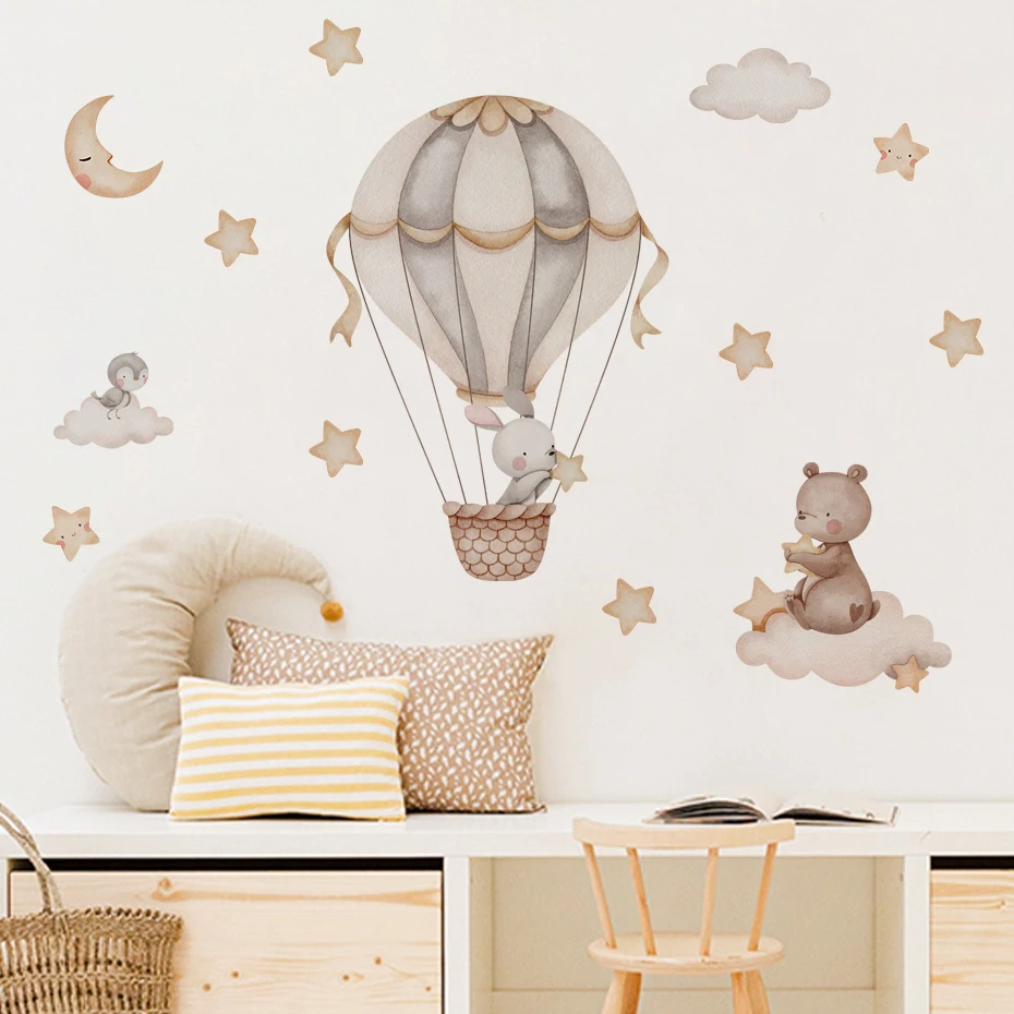 Watercolor Bear Hot Air Balloo - Baby Nursery Boy 评论和价格