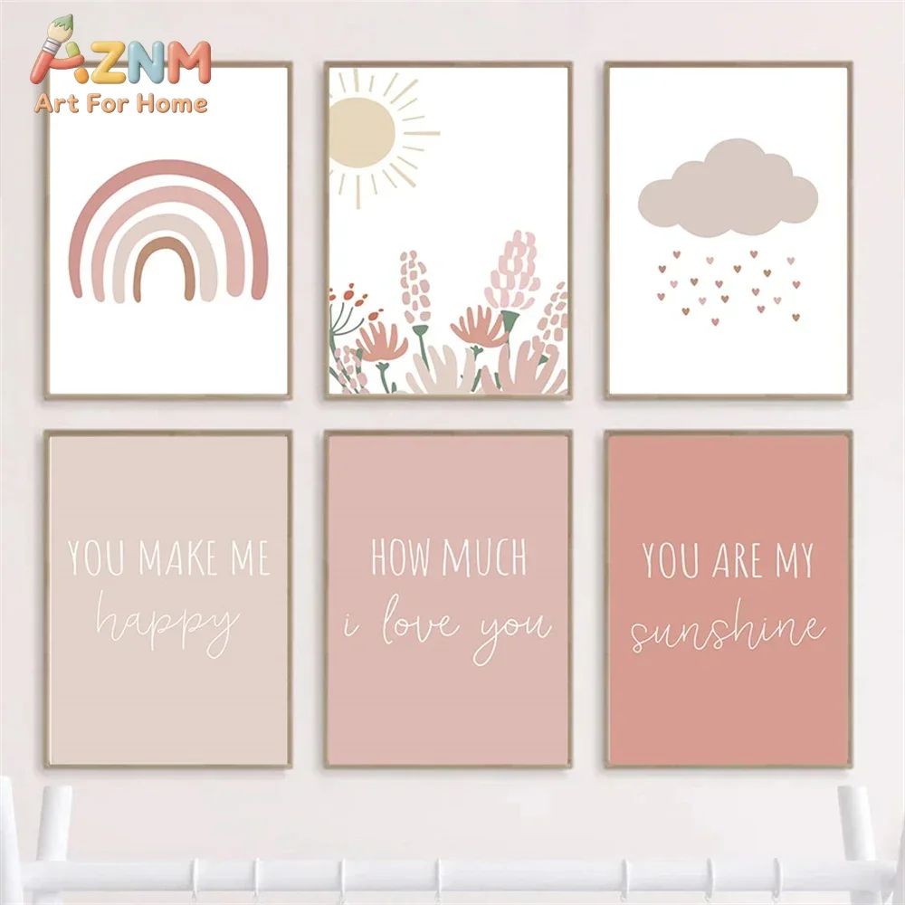 AZNM Boho Pink Rainbow Sun Flo - Baby Girl Nursery Quotes 评论和价格