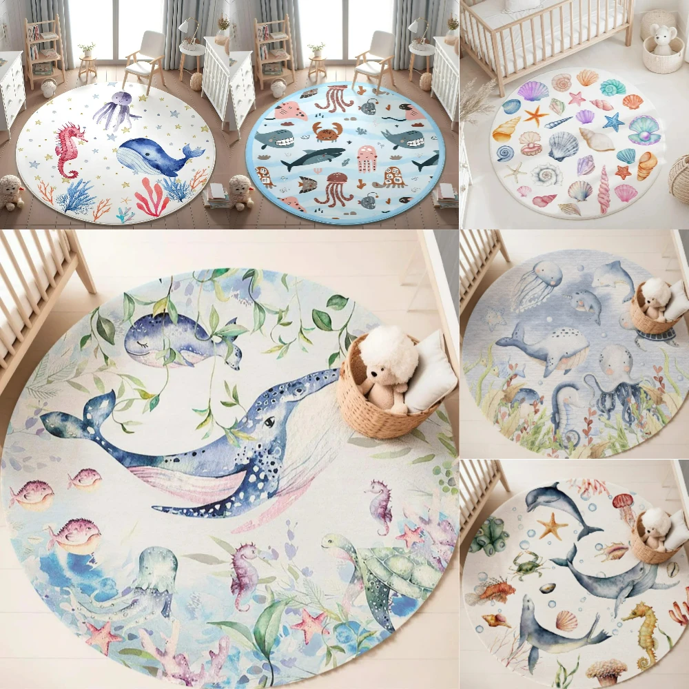 Blue Marine animal Round Carpe - Baby Nursery Decor Girl 评论和价格