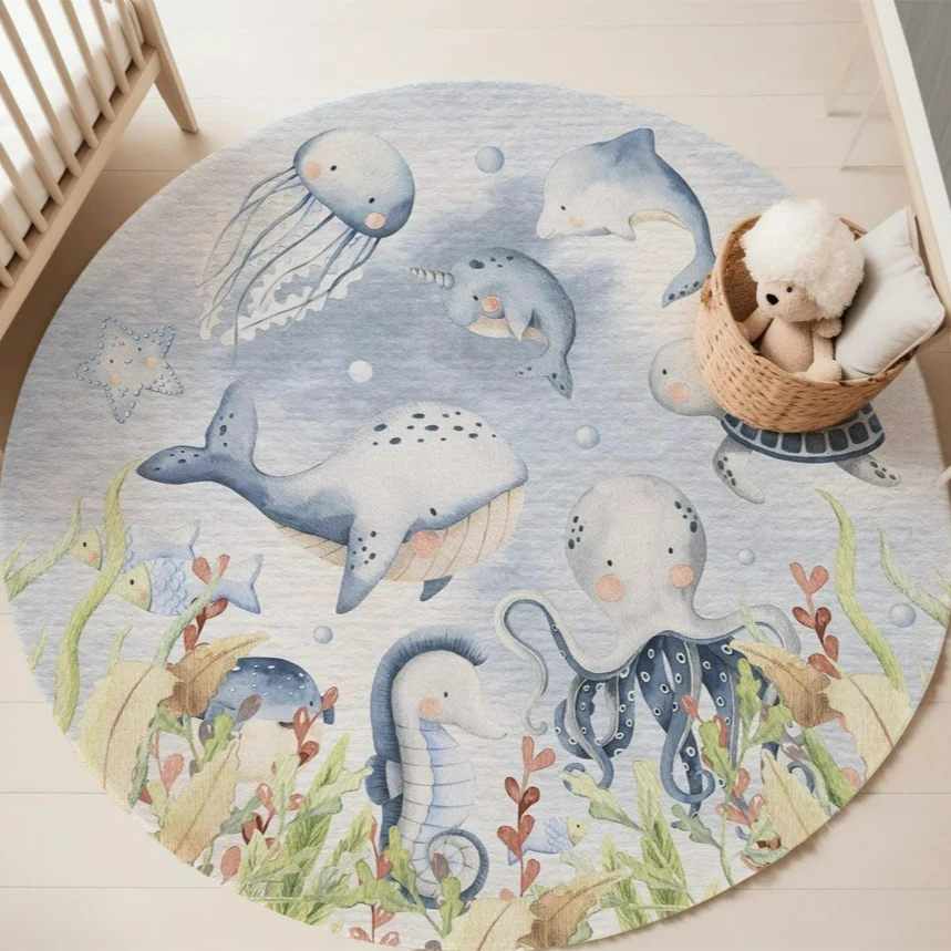 Blue Marine animal Round Carpe - Baby Nursery Decor Girl 评论和价格
